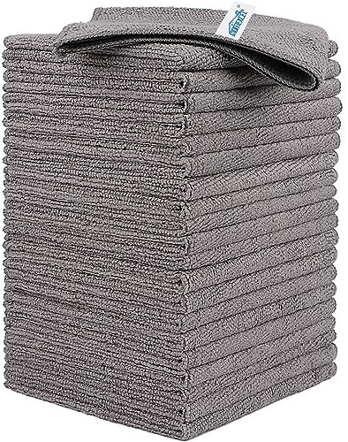 HOMEXCEL Microfiber Cleaning Cloths, 24 Pack Cleaning Towels for Kitchen, Lint Free, Scratch-Free, Highly Absorbent, and Reusable Cleaning Rags for House, Window and Glass, Cars, 30CM X30CM, Grey