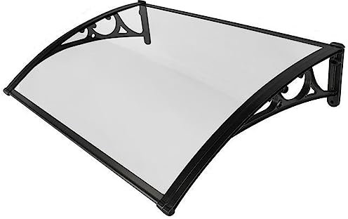 HUHJYUGE Auvent de Porte et Fenêtres 120x100cm, Auvent de Porte D'entrée, Auvent de Porte D'entrée Toit Marquise en Polycarbonate, Marquise D'Entrée Extérieur Balcon, Support Noir