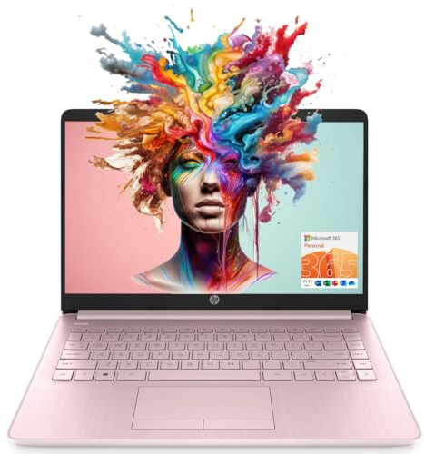 HP Portable Laptop (Include 1 Year Microsoft 365), 14’’ HD Display, 16GB RAM, 64GB eMMC, Intel Quad-Core N4120, Student and Business, Webcam, HDMI, Wi-Fi, RJ-45, Windows 11 Home, Pink