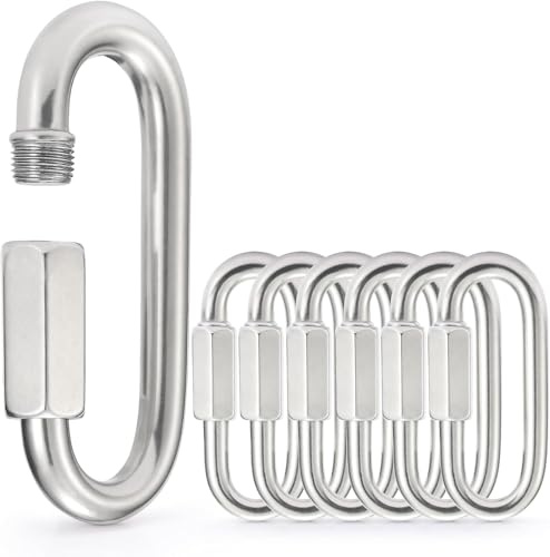 sprookber Stainless Steel Chain Quick Links - 304 Stainless Stee Chain Connector, Screw Carabiner, Chain Hooks, Set of 6 (3.55 Inch)