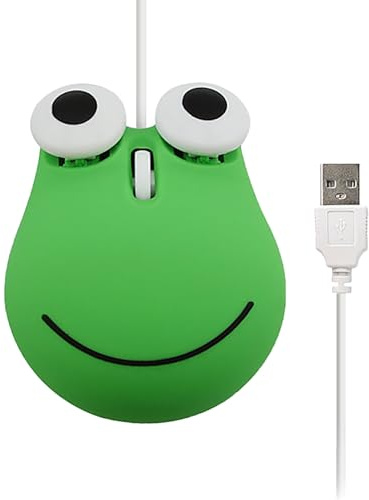 Souris filaire Mignon Grenouille Forme Portatif Ergonomique Câble de 120cm de long 1200DPI Voyager Voyages d’affaires Windows/iOS/Android Ordinateur portable/PC Enfants Garçons Filles Cadeau (Vert)