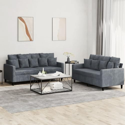 Cozynest 2-TLG Sofas Sofagarnitur sofasetmit Kissen Dunkelgrau Samt