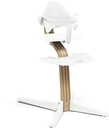 Stokke Nomi Stuhl (Oak White) + Babyset (White) - Inspiriert zu aktivem Sitzen & Bietet Unterstützung, während das Baby sitzen lernt - Bis 150 kg belastbar