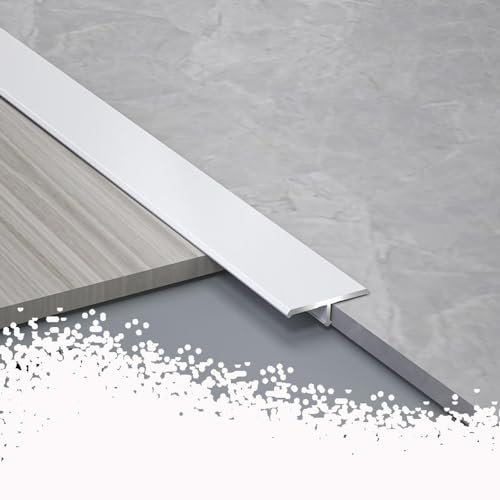 HCZION T-Übergangsschiene Holz Zu Fliesen Bodenprofil, Aluminium Übergangsprofil Für Boden Verbindungsstücke, 90cm Bodenübergangsstreifen Abdeckleisten (Color : White, Size : W3/5-15mm)