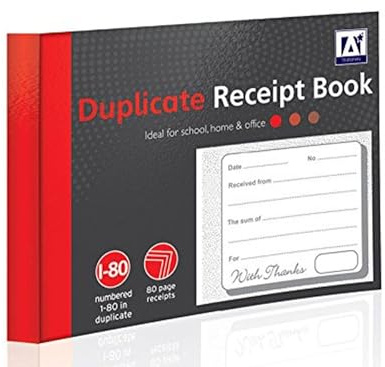 Duplicate Receipt Book 80 Numbered Pages 2 Sheets Carbon Paper Home Business Office