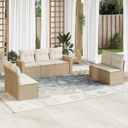 Willood 7 TLG Garten Rattan Sofa-Set mit Kissen Beige Poly RattanBeige+Cremeweiß