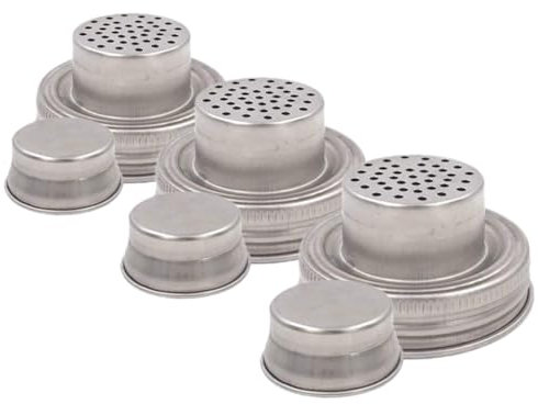 TOPBATHY 3pcs Stainless Steel Jar Shaker Lid Set Silicone Seal, Compatible 70mm Mouth Mason Jars, Spice and Cocktail Bottle Caps for Seasoning and Mixing