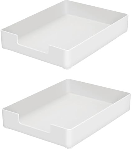 RHONZHAO Desk Letter Tray, 2 PCS A4 Size Plastic Stackable File Document Organizer, Office Desktop File Paper Holder, Anti-Skid Stacking Support for Office Supplies (2X White)