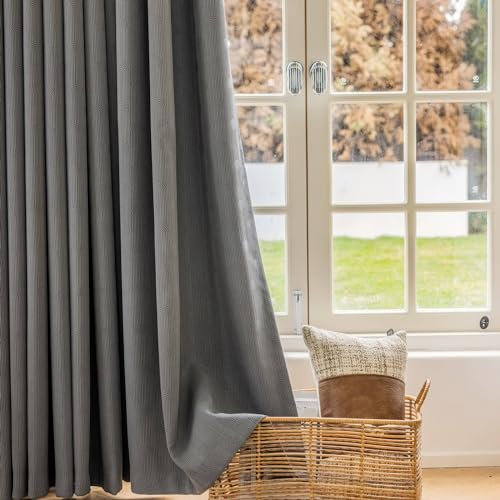 Musihy Thermo Gardinen mit Ösen, 102 x 160 cm Dunkelgrau Elegante texturierte Verdunkelungsvorhänge mit Ösen für Wohnzimmer