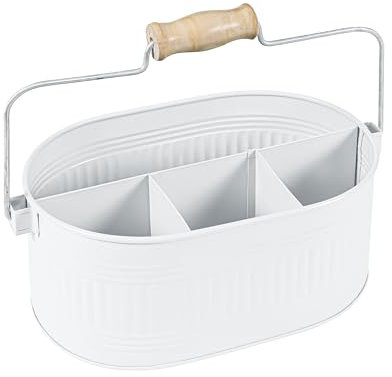 RIANGI Utensilienhalter für Party, verzinkter Utensilienbehälter für Partys, Picknick-Caddy für Teller und Utensilien, Metall-Caddy mit Griff, Küchen-Organizer, Arbeitsplatten-Besteck, 34,9 cm