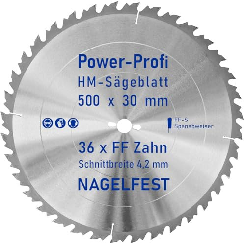 HM-Sägeblatt 36 x Zahn FF 500 x 30 mm FF-S Nagelfest mit Spanabweiser Kreissägeblatt HW für Tischkreissäge Wippsäge Schalholz Naturholz Holzplatten Bauholz Brennholz Schaltafel mit Betonbeschlag Nägel