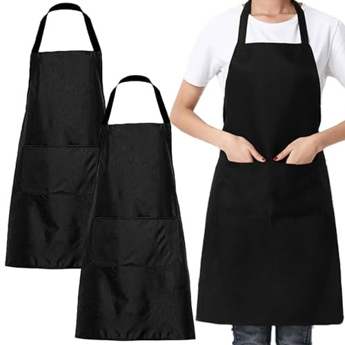 Bettinay 2 PCS Black Apron with Pockets, Adjustable Catering Aprons for Men Women Kitchen Cooking