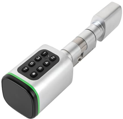 HUSPOO Elektronisches Türschloss, Code Türschloss Haustür Zylinderschloss Anti-Schnüffe, Smart Lock für intelligentes Haus, Smart Zylinderschloss mit Notfallschnittstelle (Silber)