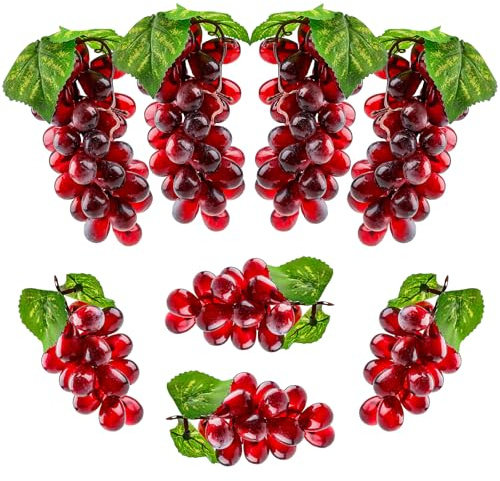 Funzhan 8 Stück künstliche Weintrauben Dekoration Falsche Traubencluster Assortiert Frucht Hängend Lebensecht Faux Trauben Gummi für Hochzeit Küche Fotografie Startseite Dekor - Lila