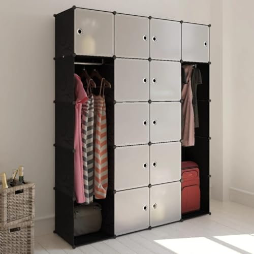 Schränke & Aufbewahrung, Schränke & Kleiderschränke, Modularer Schrank, 14 Fächer, Schwarz und Weiß, 37 x 146 x 180,5 cm