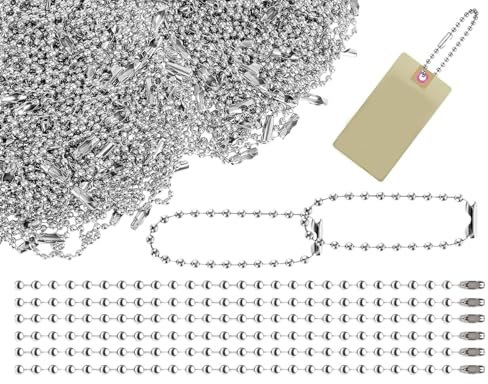 AOYEGIC 100 Pezzi Catena a Sfere,Catena a rulli di Perle,Catena sospesa in Metallo,Catena a Sfere in Metallo,Perlina Artigianale con Ciondolo con connettori,per la creazione Gioielli(Argento,2,4 mm)