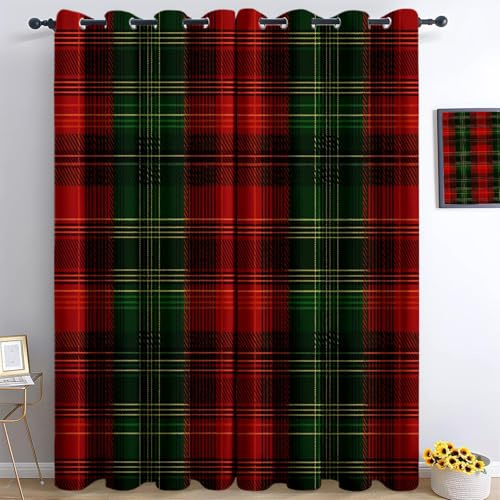 Generico Tende Oscuranti Termiche Isolanti Sfondo Natalizio Tartan Scozzese Tende Finestre Soggiorno Moderne 2 Pezzi Stampa 3D Tende Oscuranti Termiche Isolanti con Occhielli L75 x A166 cm
