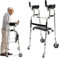 Andador para personas mayores, caballete plegable con 2 ruedas giratorias, estructura plegable y reposabrazos extraíbles, 8 velocidades de altura ajustable de aluminio para ancianos