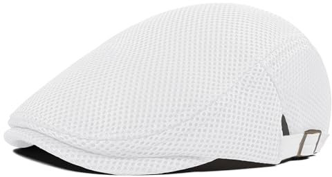 PivotWing Schiebermütze Herren Cap Herren Leicht Atmungsaktiv Schirmmütze Herren Weich Netzgewebe Baskenmütze Herren Weich Netzgewebe Flatcap Verstellbar Sommermütze Outdoor Weiß One Size
