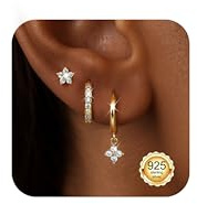 Diamday 3 Pares Pendientes Mujer Plata de Ley 925 Piercing Oreja Aros Oro Hipoalergénicos Piercing Helix Tragus Cartílago Oreja Múltiples Piercings Pendientes Pequeños Aros Dorados Mujer
