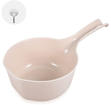 PAMISO Plastic Water Scoop for Bath, Light Pink Shower Bucket, Bathroom Water Scoop Cup, Bathing Ladle with Adhesive Hook