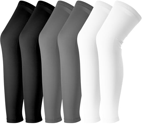 EOGRFW 3 Paar Kompression Lange Beinmanschetten, UV Sonnenschutz Kompressions Beinstulpen, Beinlinge Rutschfest Lange für Radfahren Basketball Fußball, Schwarz, Weiß, Grau