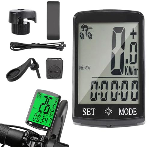 Jubilofex Kilometerzähler und Tachometer für Fahrräder, kabelloser Geschwindigkeitsmesser für Radfahren, digitaler Computer, wasserdicht, hell, zur Messung von Geschwindigkeit und Leistung auf