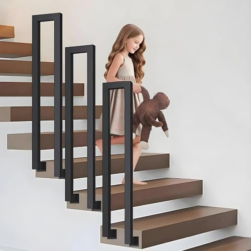Ogimeka Treppengeländer Innen, U Förmig Geländer Treppe Innen, Treppengeländer Außen, Metall Treppenhandlauf für Villen, Balkone, Flure, Wohnungen, Drinnen (Schwarz-Seitlich Montiert/120cm)