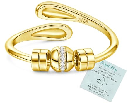 YOEE Gold Fidget Ring Gold Angstringe für Frauen, verstellbarer Stress Spinner Angstring Fidget Ringe für Frauen, Stressabbau Geschenke Weihnachten Geburtstag Schmuck Geschenke