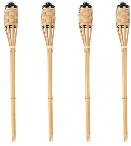 HOMSFOU 4 Torce Da Giardino Torce In Bambù Intrecciato Per Esterni - Lampade A Olio In Bambù Fatte A Mano Picchetto Da Antivento Per Matrimoni Festival Feste Estive E Luau