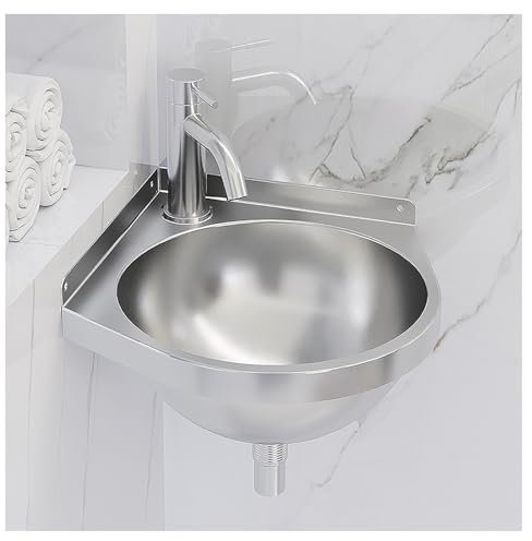 Lavello da parete in acciaio inox 304 ad angolo singolo vasca angolare bacino a mano galleggiante w acqua blocco bordo rubinetto bagno lavanderia ristorante 20,3 x 21,9 x 14,9 cm (lunghezza x