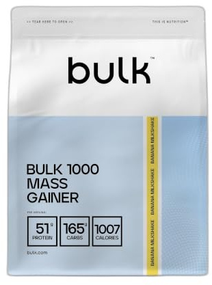 Bulk 1000 Mass Gainer Pulver, Bananen-Milchshake, 2.5kg | Hochkalorischer Gainer mit 51 g Protein & 165 g Kohlenhydraten pro Portion, Mindestens 1000 Kalorien pro Portion