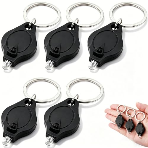 WSHuayee 5 PCS Mini Keyring Torches, Portable LED Flashlight with Key Ring, Battery Powered Ultra Bright Light Torch Keychain for Kids and Adults Outdoor Camping Hiking Emergency (Black)