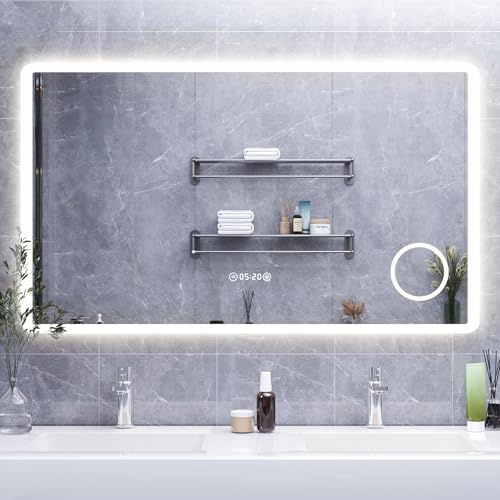 HySail Badspiegel mit Beleuchtung, 5mm Hochauflösender Silber-Spiegel, 3 Farbtemperaturen & Dimmbare Helligkeit, Wandspiegel mit Touch-Schalter & Anti-Beschlag, Rechteckig