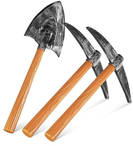 KONTONTY Set 3 Pezzi Oggetti di Scena Halloween Piccone e Pala in Schiuma per Cosplay e Spettacoli Teatrali Costume Minatore Accessorio Leggero e Resistente per Feste e Palcoscenico