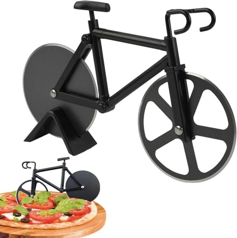 Sekfpnk Roulette à pizza en forme de vélo, 18,3 x 12 cm, roulette à pizza de vélo en acier inoxydable, revêtement antiadhésif, convient pour couper pizza, pain, etc. (noir)