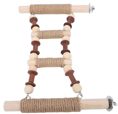 Zerodis Échelle à Oiseaux en Bois, Perchoir Suspendu à Mâcher Antidérapant, Accessoires de Cage à Oiseaux, Finition Brillante, Pont pour Animaux de Compagnie, Jouets Interactifs pour