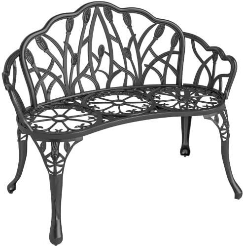 Outsunny Gartenbank 2-Sitzer Gussaluminium Wetterfest 99 x 57 x 78 cm | Outdoor Sitzbank, Tulpen-Rückenlehne Blumenmotiv, Durchbrochene Balkonbank, Parkbank Für Garten Park, Bis 240kg