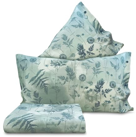 Parure copripiumino TARASSACO fiorato fiori soffioni Azzurro estate 100% cotone Made in Italy - Letto Misura 1 Piazza e 1/2
