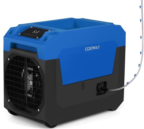 FANTASK Deshumidificador de 66 L/día, secador de construcción eléctrico con manguera de drenaje y bomba, potente deshumidificador para sótanos, obras y grandes espacios de hasta 167 m² (azul)