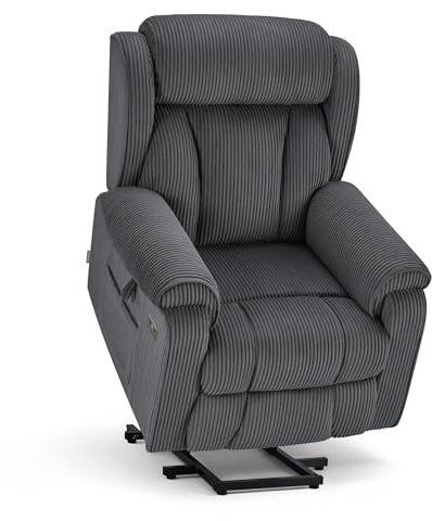 M MCombo 4-Motoren-Fernsehsessel mit Aufstehhilfe Elektrisch, Elektrische Lenden- & Kopfstütze 165°Zero-Gravity Sessel mit Aufstehhilfe, Massage & Heizung 7558 (Stoff, Dunkelgrau)