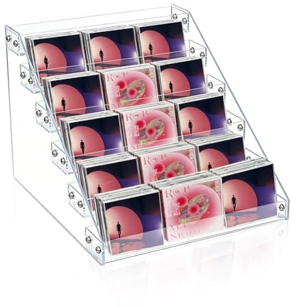 DICOSMETIC Support de rangement à 6 étages en acrylique transparent pour CD, DVD, disques vinyles - Peut contenir jusqu'à 24 boîtiers CD standard - Pour bureau, maison, comptoir de vente au détail