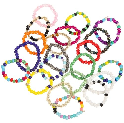 Hemobllo Bunte Perlenringe 21 Stück Elastisch Kreative Fingerringe für Damen und Mädchen Schmuck für Sommerpartys und Festliche Events Zufällige Farbe