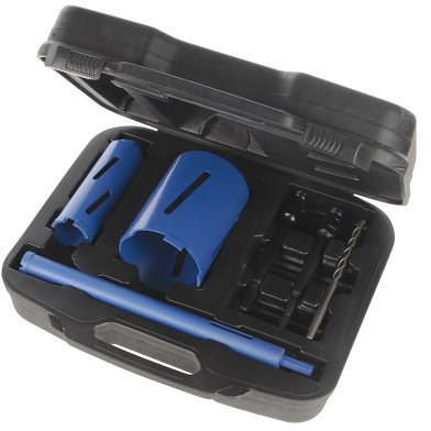 Silverline 868543 Diamond Core Drill Kit 3-Core 7pce 28, 52 and 107 mm , Blue
