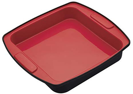 MasterClass Smart Silicone Cake Mould / Roasting Tin, Square, LFGB Grade Silicone, 23cm (9 Inch), Red/Black