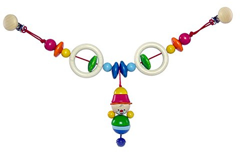 Hess Holzspielzeug 12997 - Wagenkette aus Holz, Serie Clown Felix, für Babys ab 3 Monaten, handgefertigt, mit 2 Sicherheitsclips, Länge ca. 52 cm