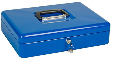 Aufbewahrung Box mit Deckel | abschließbar | Sortier-Zwischenfach herausnehmbar | 37 x 28 x 9 cm | Kiste mit 2 Schlüsseln | geeignet als Behälter for Fotos, Briefe, Bastelbedarf | blau (10002)