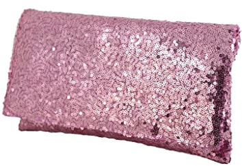 Loni Brillant Sequin Soirée Pochette Sac Bandoulière - Fuchsia Rose Cerise, Medium