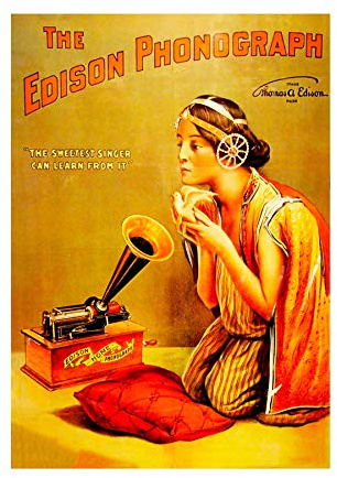 Wee Blue Coo MUSIC AD EDISON PHONOGRAPH SONGBIRD GIRL HORN US FRAME ART PRINT PICTURE F12X571