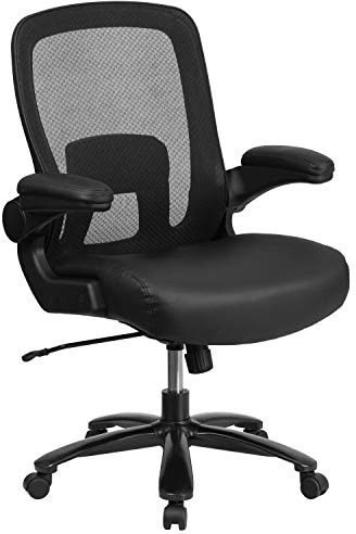 Flash Furniture Hercules Big and Tall Chefsessel mit Sitz und höhenverstellbarer Lendenwirbelstütze, Metall, Schwarz, Leder/Mesh, 80 x 73 x 41,9 cm